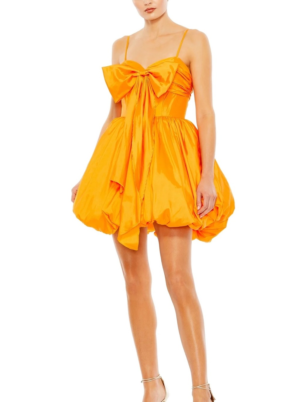Mac Duggal Vibrant Orange Bubble Mini Dress with Bow